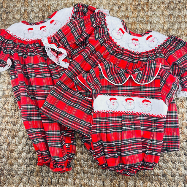 long sleeve smocked christmas dress Santa Smocked Christmas Dress in Plaid