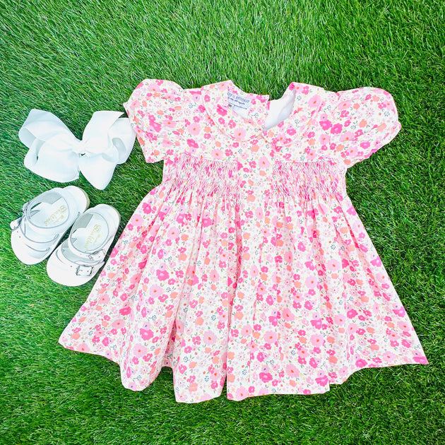 Smocked Charlotte Dress- Pink Floral Liberty Print