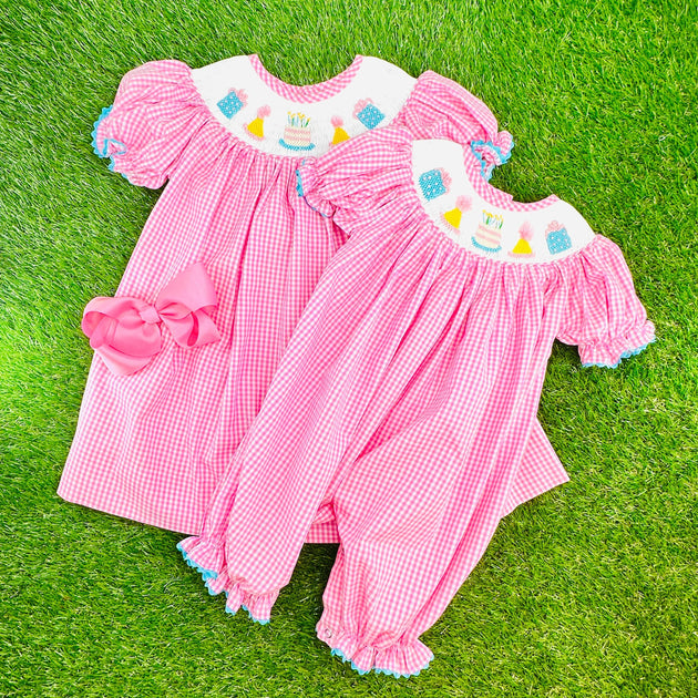 Bailey Boys Girls Pink Smocked Happy Birthday Dress with Sash