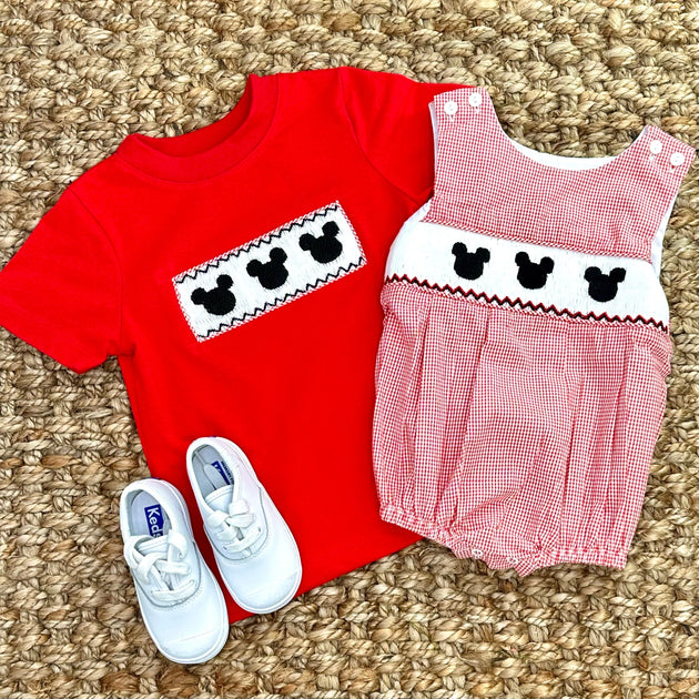 Petit Bebe Baby Boys Blue Check Bubble - Smocked Mouse Ears main image 0