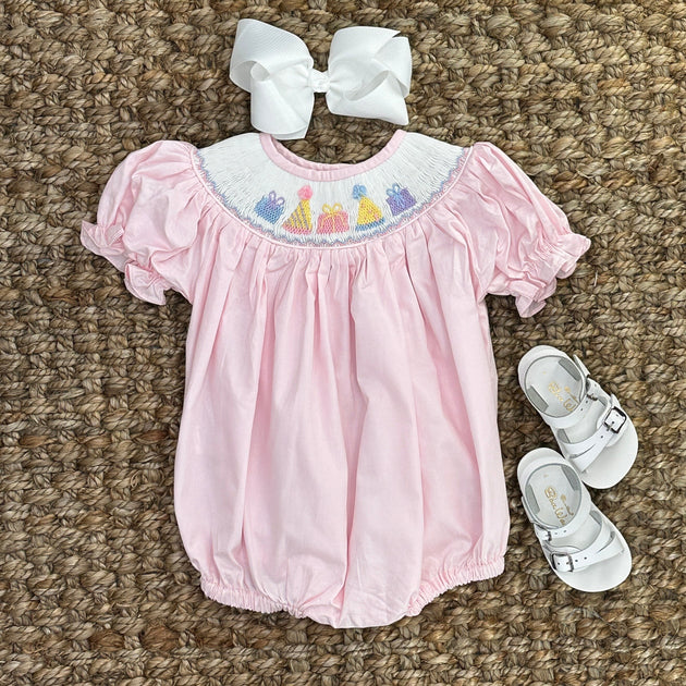 Birthday Girl Smocked Romper in Pink 3T