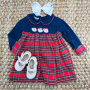 Santa Christmas Dress in Navy and Plaid