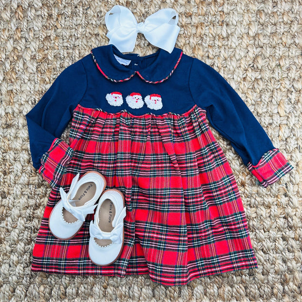 Santa Christmas Dress in Navy and Plaid