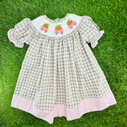 Smocked Pumpkin Dress in Tan Gingham