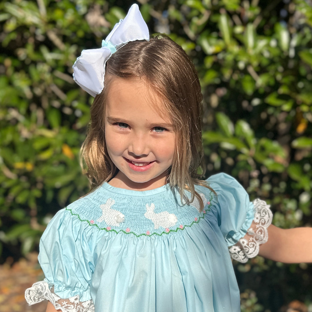 easter smocked dress Petit Ami Aqua Check Pink Bunny Set 12 18 24 Months Your little one is sure to love this dress Easter Themed Flutter Sleeve Smocked