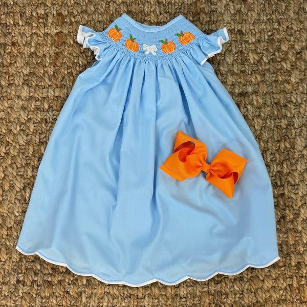 Smocked Pumpkin Dress with Bow & Flutter Sleeves – Pleats