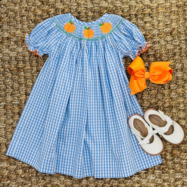 Smocked Pumpkin Bishop Dress in Gingham Smocked Pumpkin Bishop Dress in Gingham