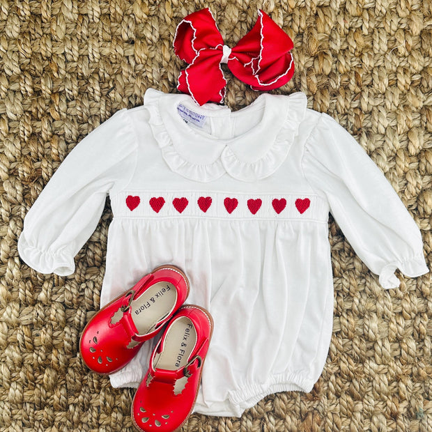 Valentine Smocked Bubble Romper in Soft Cotton Knit