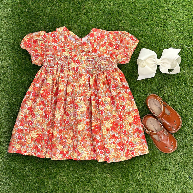 Smocked Charlotte Dress- Marigold Liberty Print Smocked Charlotte Dress- Marigold Liberty Print