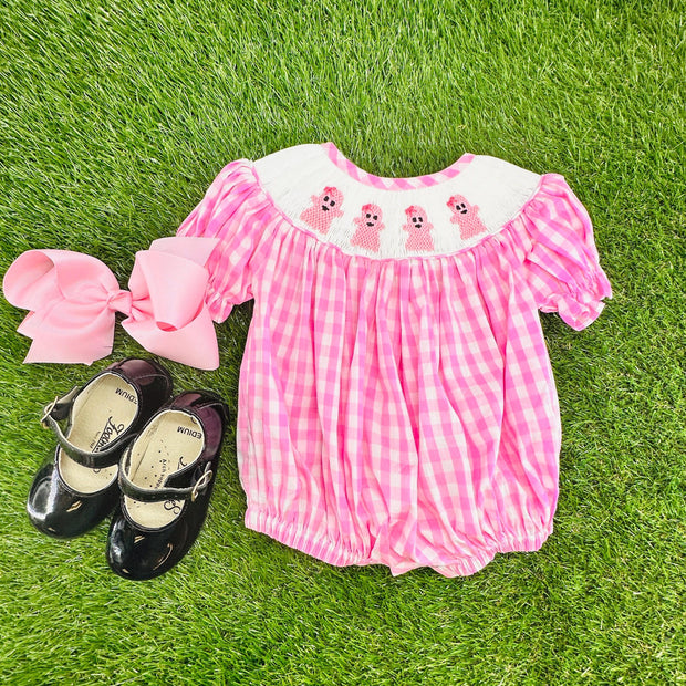 Smocked Halloween Ghost Bubble in Pink Gingham, Romper style, Pumpkin, trick or treat, Fall, Sibling Matching 755 *B