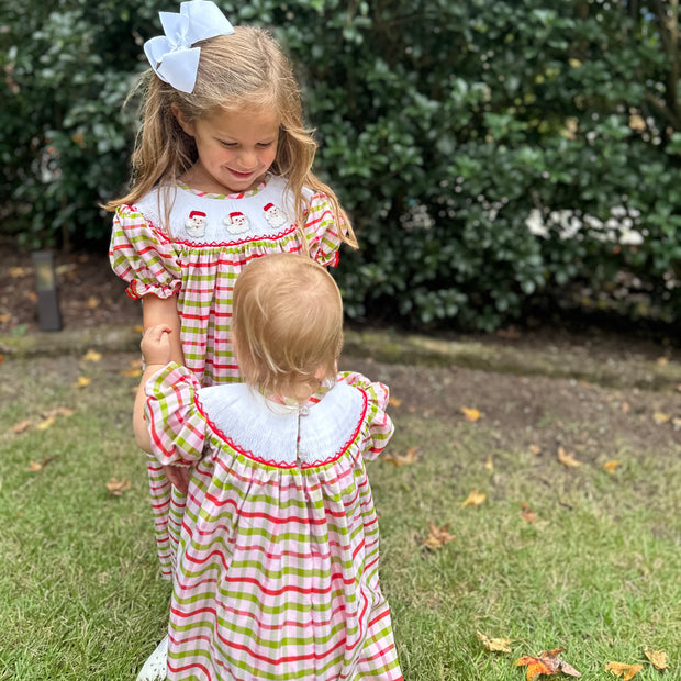 Santa Smocked Christmas Plaid Bubble
