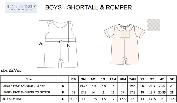 Smocked Long-Sleeve Cross Shortall - White with Cream Crosses