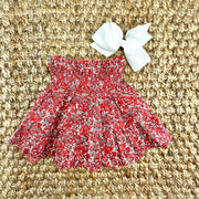 Red Floral Smocked Ruffle Skirt