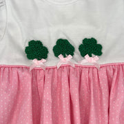 Shamrock Smocked Romper French Knot in Pink and White