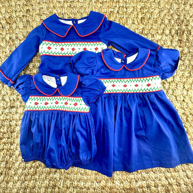 Navy Windsor Smocked Bubble Romper