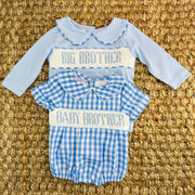 Smocked Big Brother Shirt in blue with collar