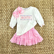 Pink Gingham Ruffle Skirt- Smocked Waist and Built in Shorts- Spring, Fall, Summer, Toddler, Girl, Tween, sibling, Easter, Big Sister 753 *E