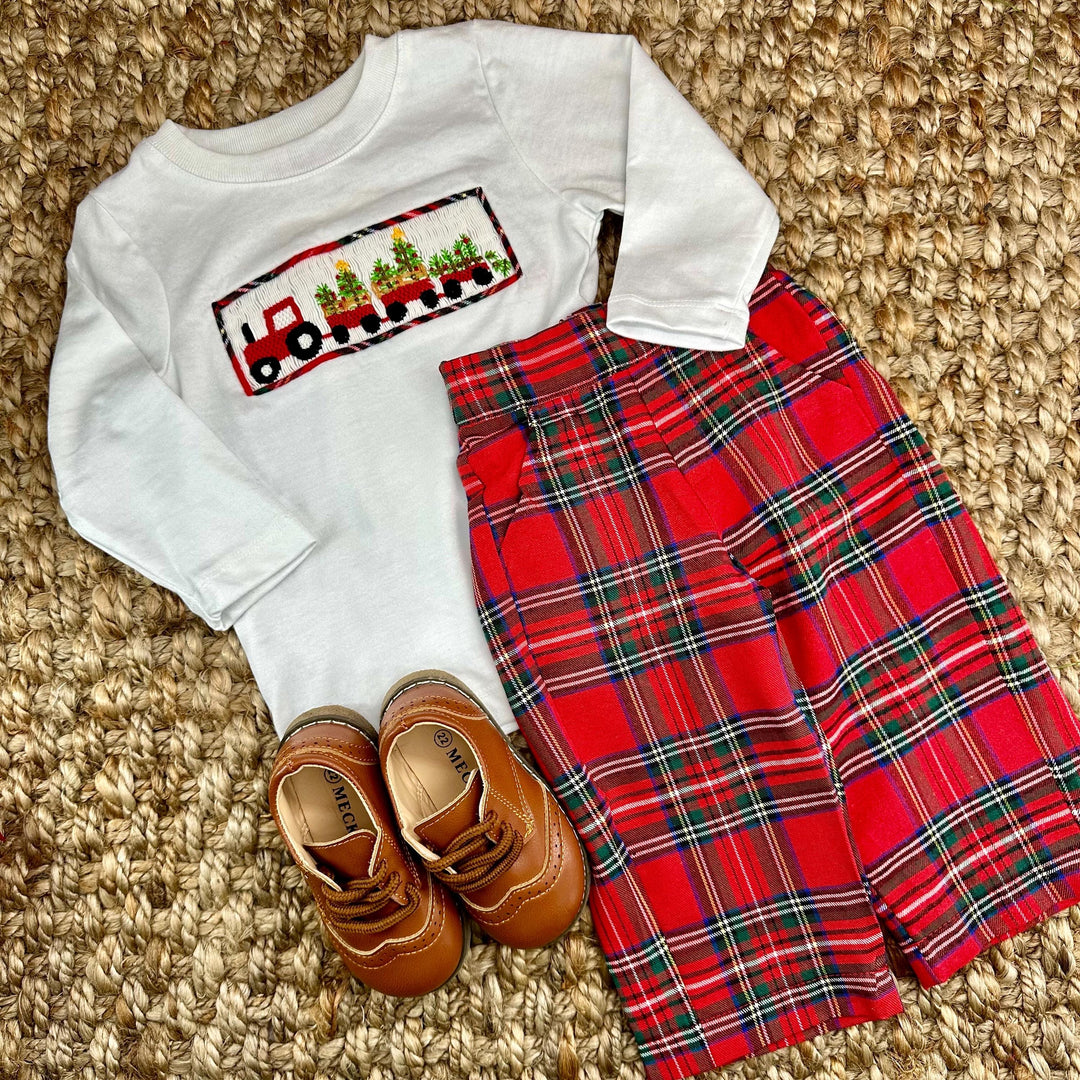 Boys Pants in Christmas Plaid with Pockets – Pleats and Stitches