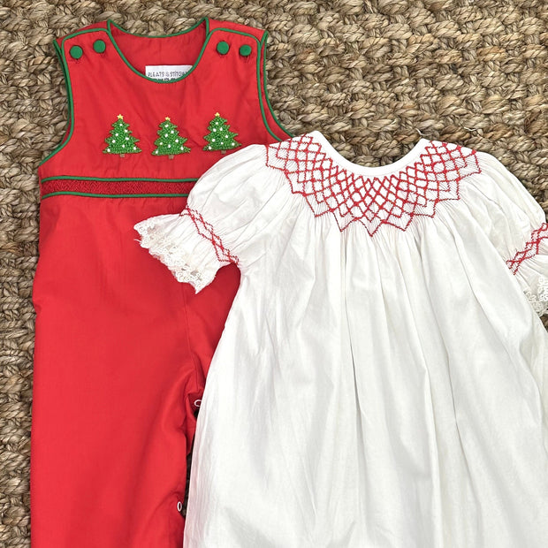 Smocked Christmas Longall- French Knot Trees