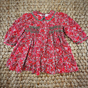 Red Floral Charlotte Smocked Dress - Christmas, Valentine, Fall, Liberty London, Vintage Style, Baby Girl, Heirloom, 768 *G