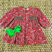 Red Floral Charlotte Smocked Dress - Christmas, Valentine, Fall, Liberty London, Vintage Style, Baby Girl, Heirloom, 768 *G