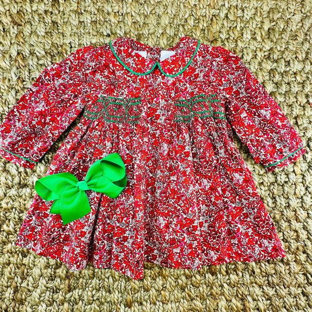 Red Floral Charlotte Smocked Dress - Christmas, Valentine, Fall, Liberty London, Vintage Style, Baby Girl, Heirloom, 768 *G