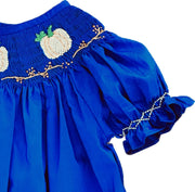 Smocked Ivory Pumpkin Bishop Dress in Blue