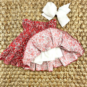Red Floral Smocked Ruffle Skirt