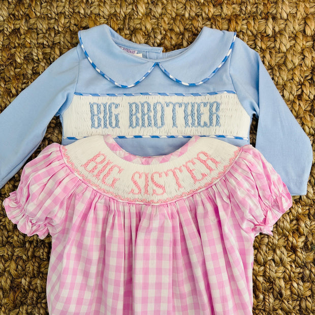 Smocked Big Brother Shirt in blue with collar