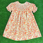 Smocked Floral Bishop Dress- Marigold Print