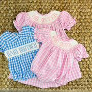 Baby Brother Smocked Bubble in Blue Gingham