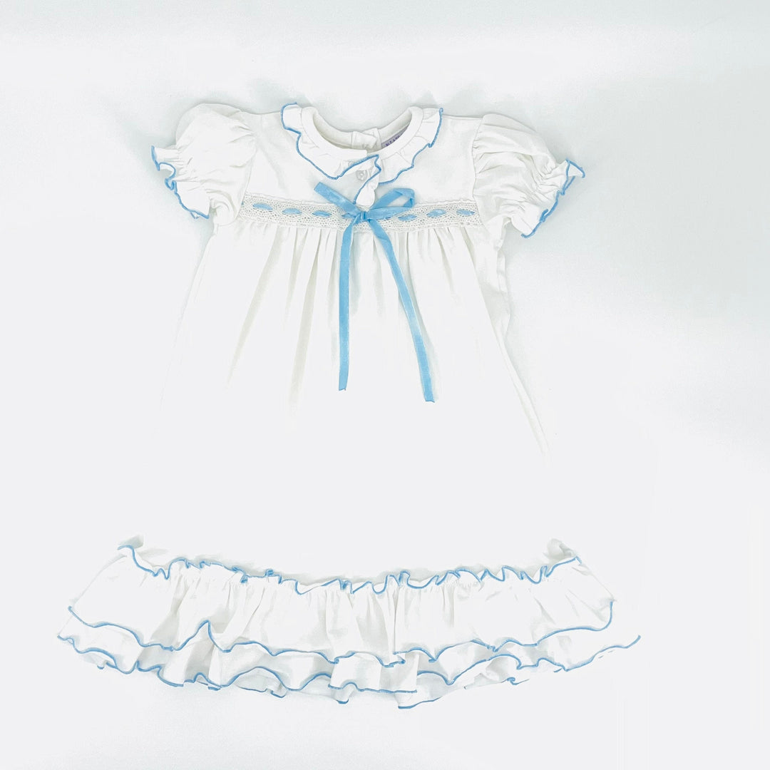 Clara Nutcracker Dress in Soft Knit Cotton with Blue Ribbon 6