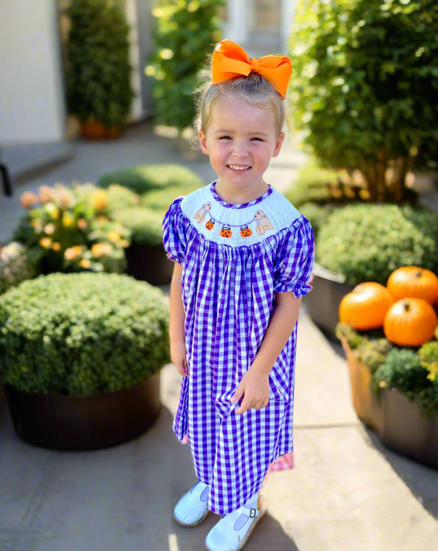 Smocked Halloween Puppy Bishop Dress – Pleats and Stitches