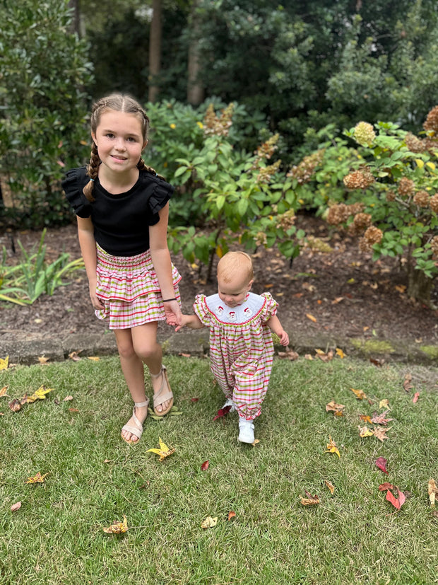 Christmas Plaid Smocked Ruffle Skirt