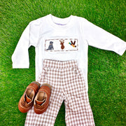 Boys Pants in Tan Gingham with Pockets