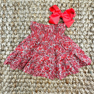 Red Floral Smocked Ruffle Skirt