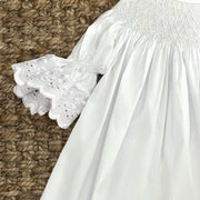 Heirloom Smocked Dress - White with White Lace