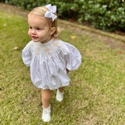 Smocked Cross Long-Sleeve Bubble Romper