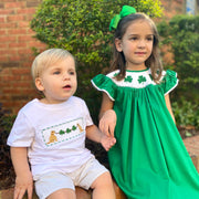Shamrock Smocked Shirt with Puppies in Soft Knit