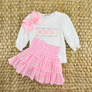 Pink Gingham Ruffle Skirt- Smocked Waist and Built in Shorts- Spring, Fall, Summer, Toddler, Girl, Tween, sibling, Easter, Big Sister 753 *E