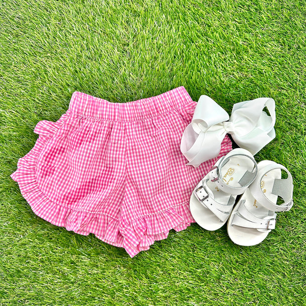 Girl's Shorts in Small Pink Gingham with Ruffles - Matching Shirts available 785 *E