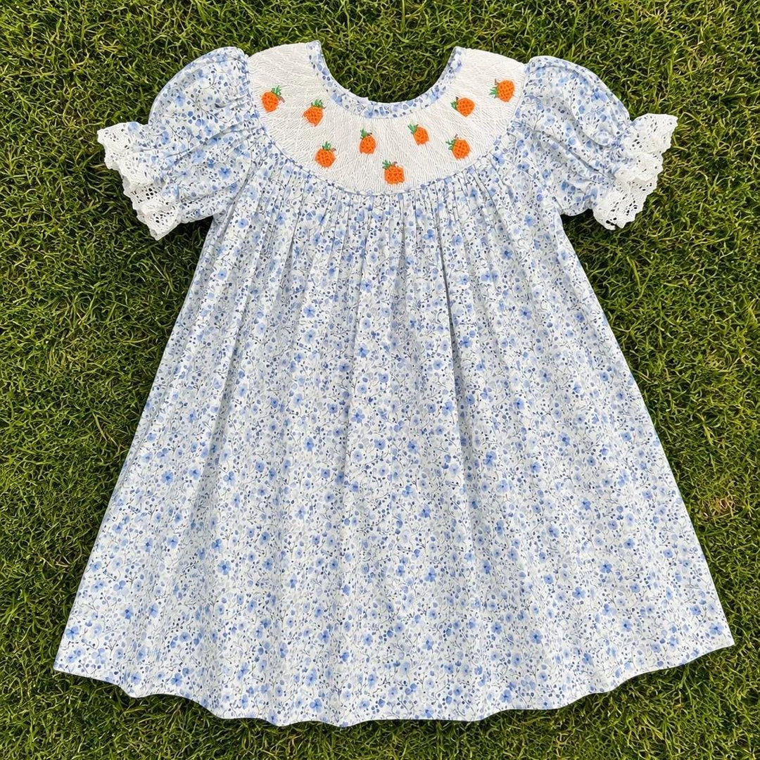 Smocked Pumpkin Dress in Blue Floral