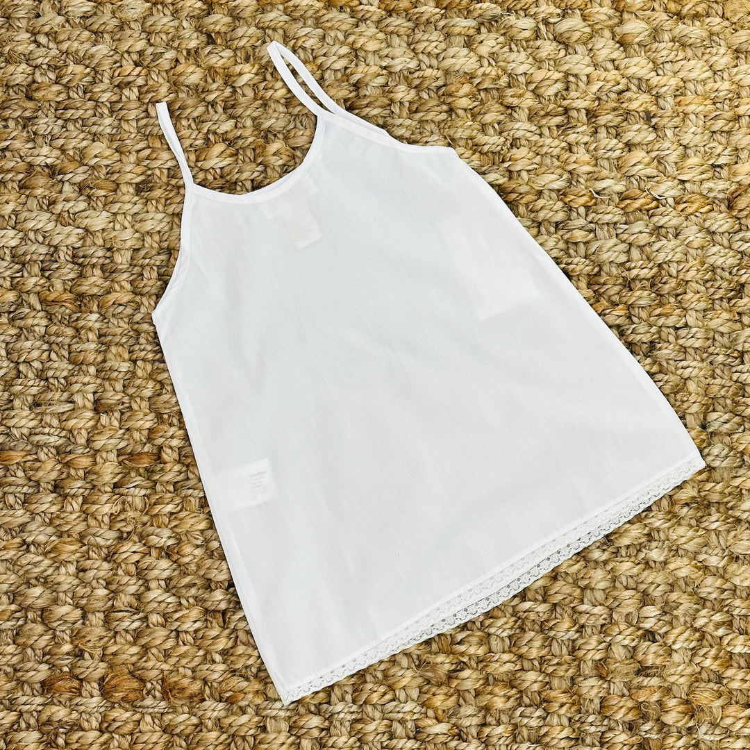 Girl's slip white dress slip with delicate lace trim