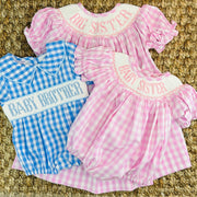 Smocked Big Sister Gingham Dress. Pink Bishop Dress, Baby Girl, Heirloom Dress 649