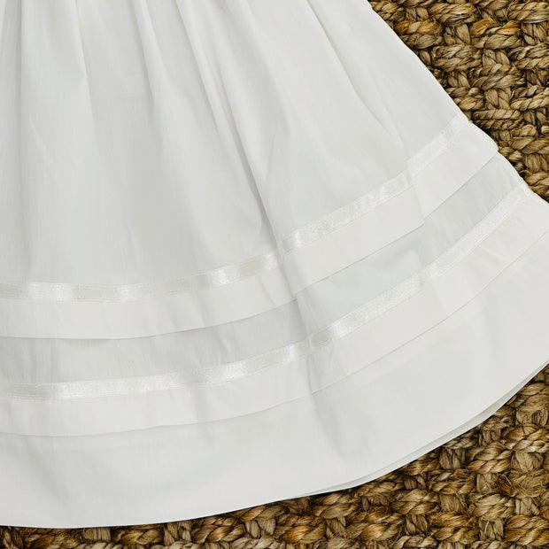 Smocked Heirloom Flutter Sleeve Dress - White with White Smocking