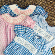 Smocked Baby Sister Gingham Dress. Pink Bishop Dress, Baby Girl, Heirloom Dress