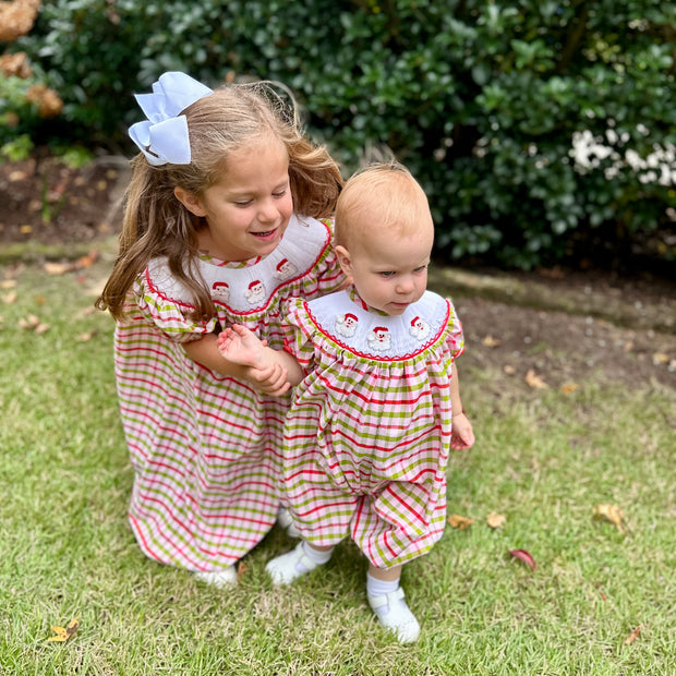 Santa Smocked Christmas Plaid Bubble