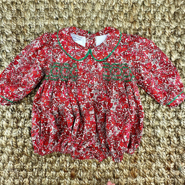 Red Floral Smocked Charlotte Bubble Romper