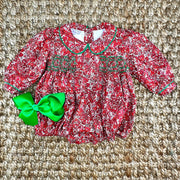 Red Floral Smocked Charlotte Bubble Romper