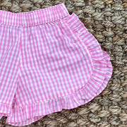 Girl's Shorts in Pink Gingham with Ruffles - Matching Shirts available